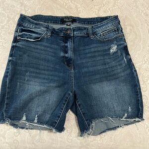 Judy Blue Women's Distressed Jean Shorts - Dark Blue